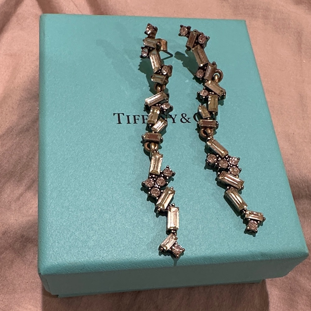 Cluster CZ Diamond Linear Drop Earrings